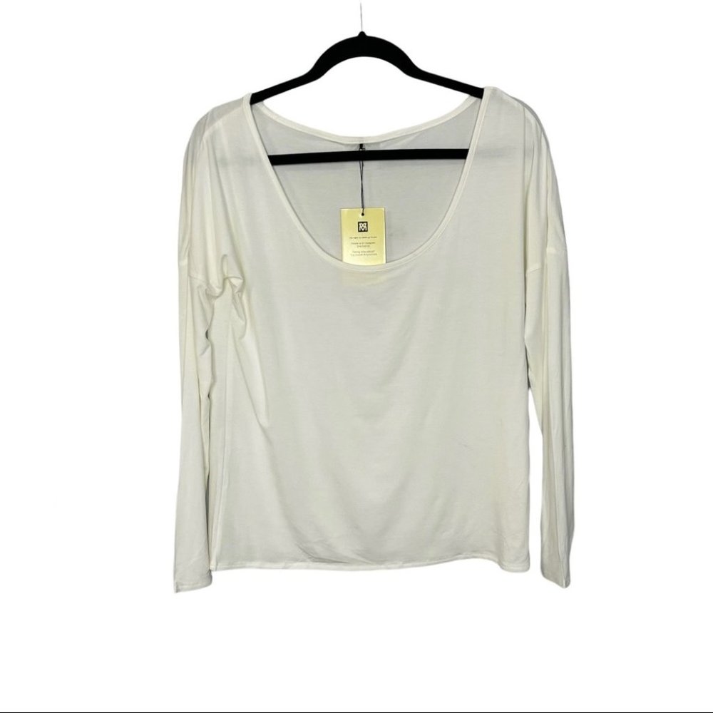 Recliner Bamboo Long Sleeve Lounge Pajama Top Cream Soft Scoop Neck